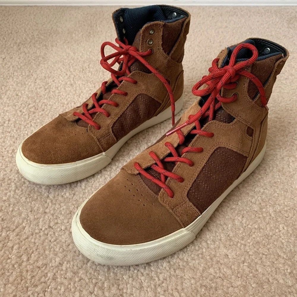 Supra Kids Skytop Muska 001 Skateboard Shoes Brown Youth High Top Sneakers Sz 5
